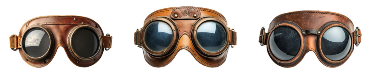 Vintage leather goggles isolated on transparent background for design use