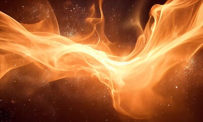 Wall Mural - Dynamic Flowing Energy Abstract with Orange Light and Particles in a Cosmic Space Background Creating a Dreamy and Ethereal Atmosphere