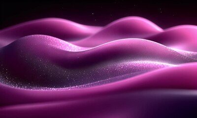Wall Mural - Flowing Abstract Waves in Shades of Pink and Purple with Shimmering Sparkles Against a Dark Background
