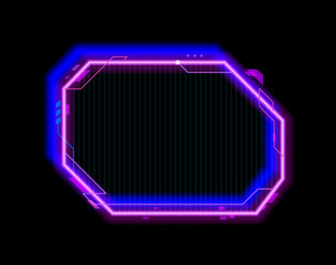 Poster - Mobile game electronic neon UI menu frame. SCI FI arcade futuristic HUD design border, computer gaming vector digital led blue and violet light UI menu design element. Game neon glow interface overlay