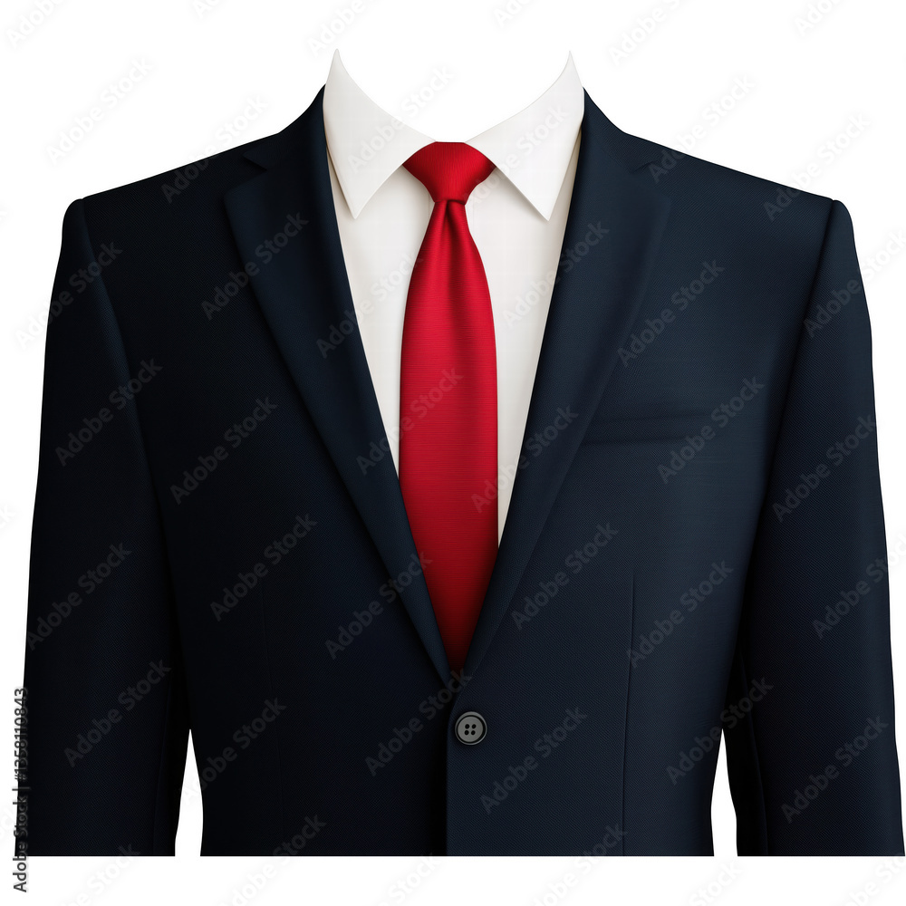 Navy blue business suit with red tie and white shirt, headless ...