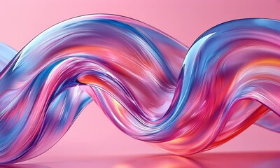 Wall Mural - fluid abstract wave composition in vibrant colors with smooth curves and textures against a soft pin