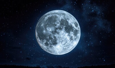 Wall Mural - a large, bright moon is the center of attention in a dark sky filled with stars