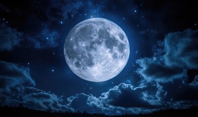 Wall Mural - a large, bright moon is shining in the night sky