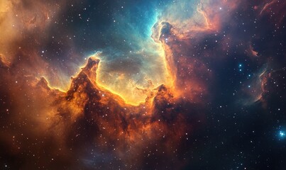 Wall Mural - a colorful nebula with a bright orange cloud in the middle