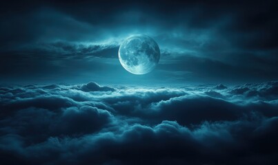 Wall Mural - a large moon is in the sky above a cloudy, dark blue sky