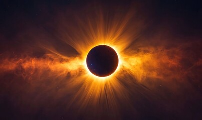 Wall Mural - a large, glowing sun is surrounded by a cloud of smoke. solar eclipse image