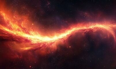 Wall Mural - a long orange streak of light in space with stars and a galaxy in the background