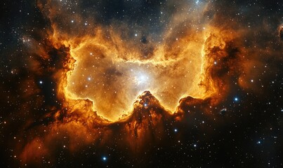 Wall Mural - a large orange cloud in space with many stars