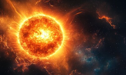 Wall Mural - a large orange sun is surrounded by a cloud of dust and gas