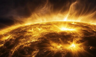 Wall Mural - a close up of a sun with a yellowish orange glow
