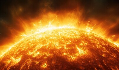 Wall Mural - a close up of a sun with a fiery orange glow