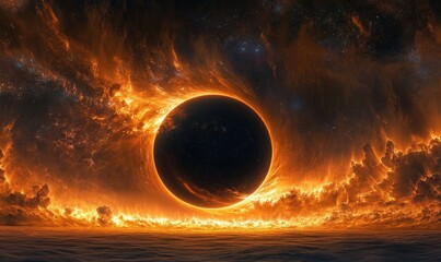 Wall Mural - a large black hole is surrounded by a bright orange cloud