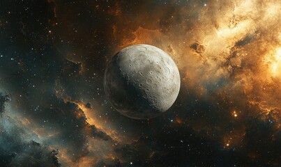 Wall Mural - a large, white, rocky planet is floating in space