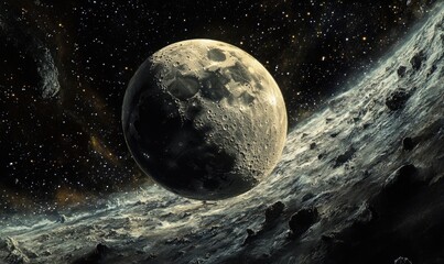 Wall Mural - a large moon is floating in space with a rocky surface