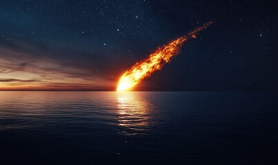 Wall Mural - a fiery comet is falling into the ocean