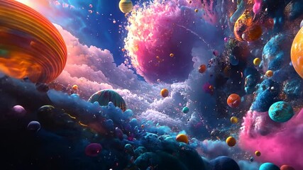 Wall Mural - Vibrant Colorful Planets in a Fantasy Space
