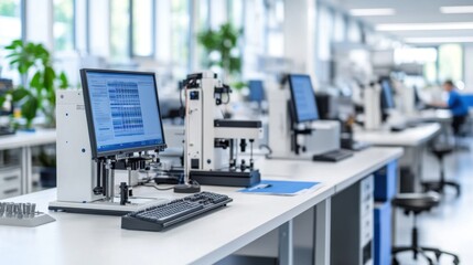 modern laboratory workspace with advanced equipment and computer displaying data analysis for resear