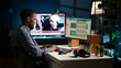 © DC Studio - Operating from home setup, male freelancer evaluating monetary data and searching international capital funds sources to help expand the business. Fiscal analyst validates budget balance. Camera A.