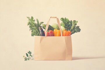 Aufkleber - Fill your kitchen with organic fruits and vegetables in a modern paper grocery bag featuring clean, eco-friendly design and earthy tones Generative AI