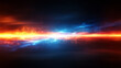 © Yoonnam - glowing horizontal line of blue and orange light at the horizon against a black background symbolizes the intersection of technology and nature in a futuristic, minimalistic sci-fi design with a blank