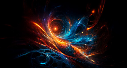 Wall Mural - vibrant abstract digital artwork featuring swirling orange and blue hues on a dark background, creat