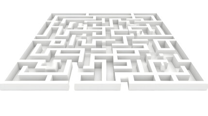 3d abstract white maze puzzle labyrinth on transparent background