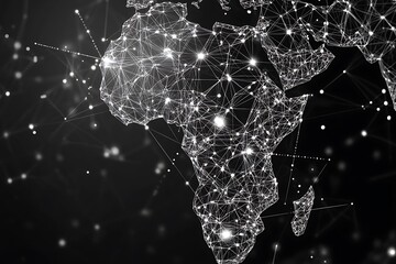 Fototapete - Global Network Connections Visualization Africa Digital World Map