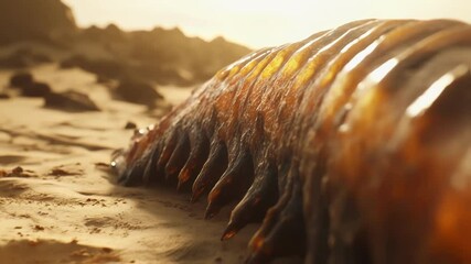 Wall Mural - massive orange glowing worm slithering across barren desert landscape, navigating sandy terrain with