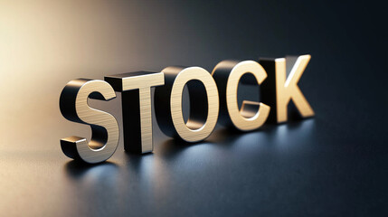 Poster - Golden stock word sitting on dark background representing investment and market