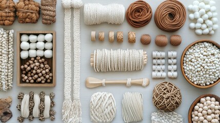 Aufkleber - Collection of assorted yarn and crafting materials arranged neatly on a light surface showcasing texture and color variations in a creative setting