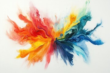 Fototapete - Vibrant explosion of colors on white canvas created through abstract splatter art showcasing dynamic movement and energy