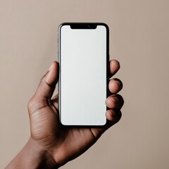 Poster - A Person Holding a Smartphone with Blank Screen Displaying a Website or Application, Isolated on a Clean Background.