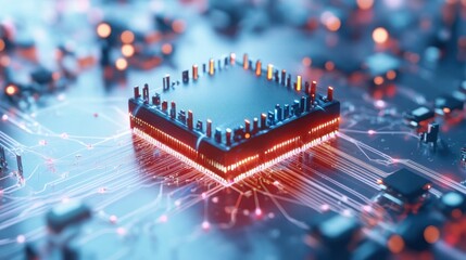 Poster - Detailed Shot of Glowing Router in Clean White Workspace Setup