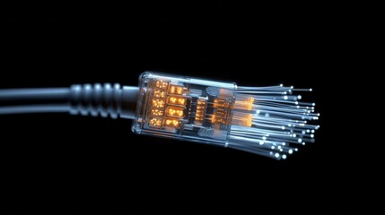 Fototapete - Glowing Fiber Optic Cable Ends in Macro View with Abstract Background