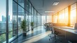 © CLOVER BACKGROUND - Modern Office Interior with Panoramic Windows and Abundant Light
