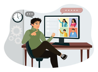Wall Mural - workers use computers for virtual meetings and video conferences with colleagues.