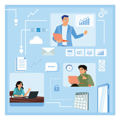 Wall Mural - business people work together online, discussing and sharing files.