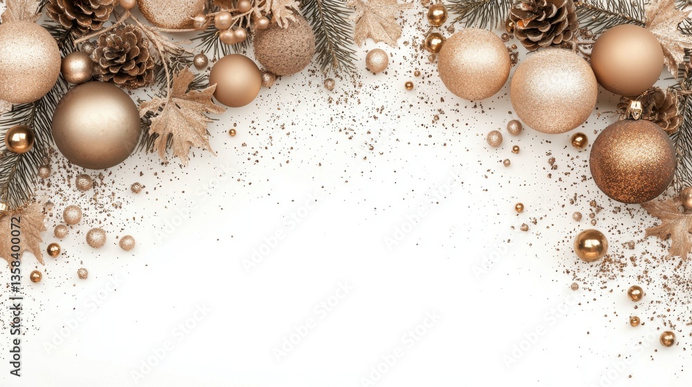 ภาพประกอบ Stock Elegant gold and bronze Christmas ornaments with pine ...