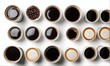 © Anupong - Variety of Coffee Drinks in Paper Cups on White Background