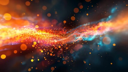 Wall Mural - vibrant particle waves in vivid blue and orange hues, ideal for futuristic, technological, and abstr