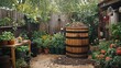 © bulegendut - Backyard compost bin with lush garden.