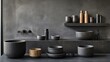 © pinporn manosri - Modern dark gray concrete bathroom wall with subtle texture, a sleek industrial style, and a moody, refined look.