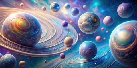 Wall Mural - a cosmic ballet of celestial bodies in vibrant hues, orbiting within swirling nebulas and enigmatic 