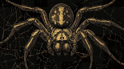 Wall Mural - Spider vector illustration in a copperplate engraving style, intricate shading and etching details giving it a historical, classic aesthetic, perfect for prints.  