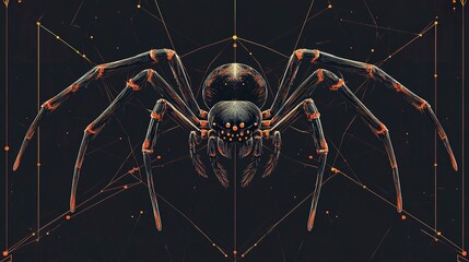 Wall Mural - Stylized vector spider with elongated legs and a rounded body, clean linework and a geometric aesthetic for a contemporary look. 