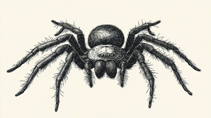 Wall Mural - Vector art of a spider in copperplate engraving style, delicately detailed with fine lines and crosshatches, creating a sophisticated, old-world charm. 