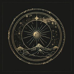 Wall Mural - surreal aesthetic earth logo blackboard sundial emblem.