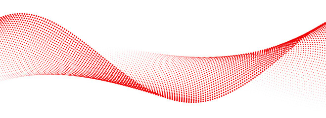 Wall Mural - red dotted wave line pattern. halftone undulate net background. abstract flowing particle lattice wa
