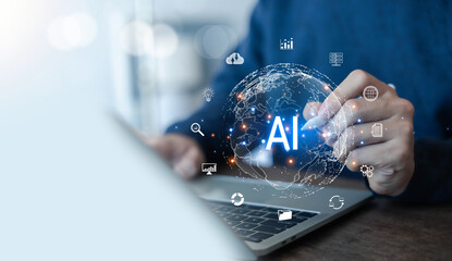 business data using ai technology background using computer customer service showing data connection